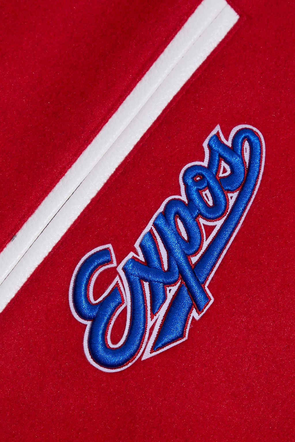 MLB MONTREAL EXPOS RETRO CLASSIC BLOUSON COLLÉGIAL EN LAINE À BORDS CÔTELÉS POUR HOMME (ROUGE/BLANC)