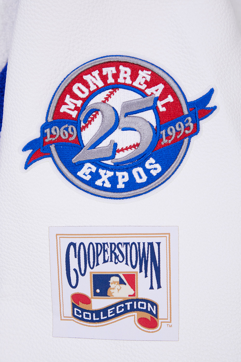 MLB MONTREAL EXPOS RETRO CLASSIC BLOUSON COLLÉGIAL EN LAINE À BORDS CÔTELÉS POUR HOMME (BLEU ROYAL/ROUGE)