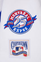 MLB MONTREAL EXPOS RETRO CLASSIC BLOUSON COLLÉGIAL EN LAINE À BORDS CÔTELÉS POUR HOMME (BLEU ROYAL/ROUGE)