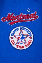 MLB MONTREAL EXPOS RETRO CLASSIC BLOUSON COLLÉGIAL EN LAINE À BORDS CÔTELÉS POUR HOMME (BLEU ROYAL/ROUGE)