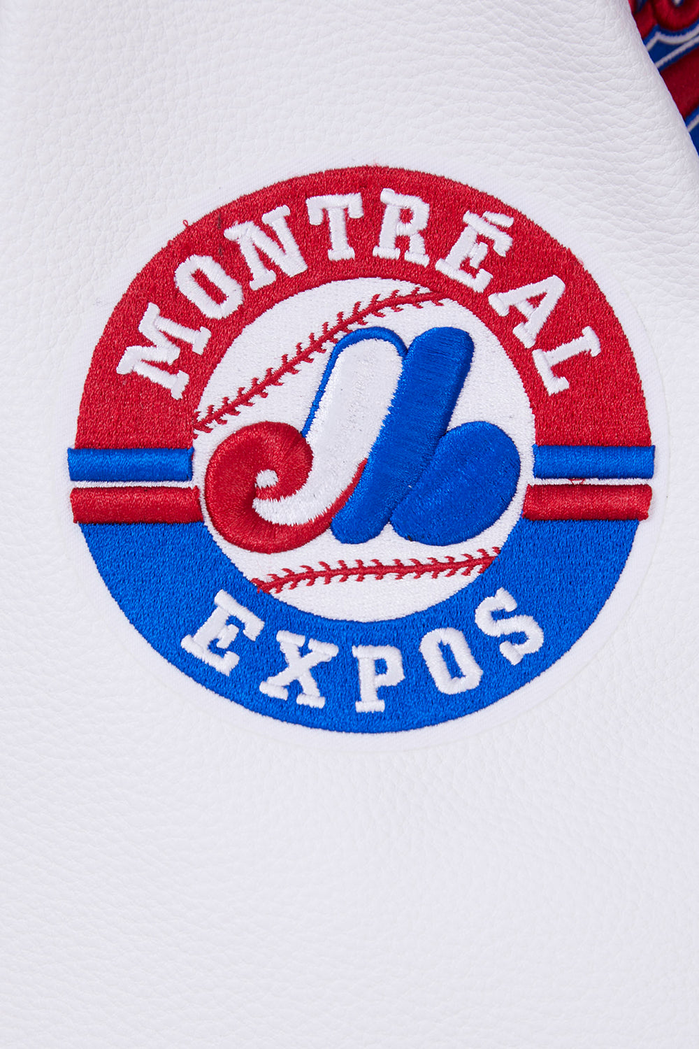 MLB MONTREAL EXPOS RETRO CLASSIC BLOUSON COLLÉGIAL EN LAINE À BORDS CÔTELÉS POUR HOMME (BLEU ROYAL/ROUGE)