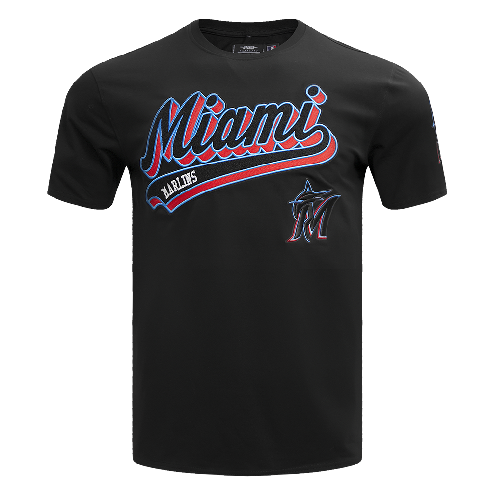 MLB MIAMI MARLINS SCRIPT TAIL HAUT EN JERSEY SIMPLE POUR HOMME (NOIR)