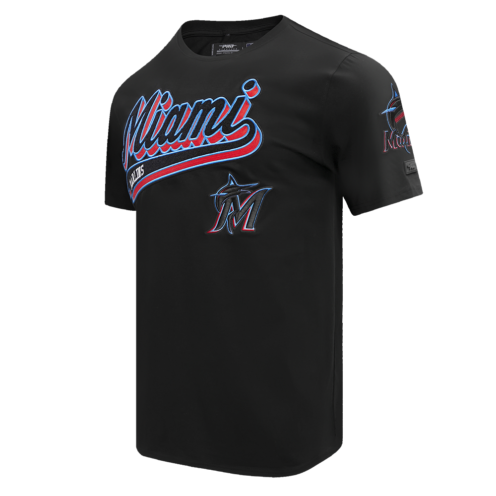 MLB MIAMI MARLINS SCRIPT TAIL HAUT EN JERSEY SIMPLE POUR HOMME (NOIR)