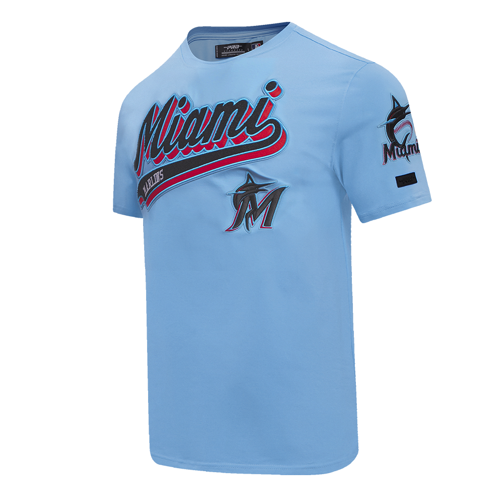 MLB MIAMI MARLINS SCRIPT TAIL HAUT EN JERSEY SIMPLE POUR HOMME (BLEU UNIVERSITÉ)