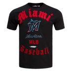 MLB MIAMI MARLINS OLD ENGLISH HAUT EN JERSEY SIMPLE POUR HOMME (NOIR)