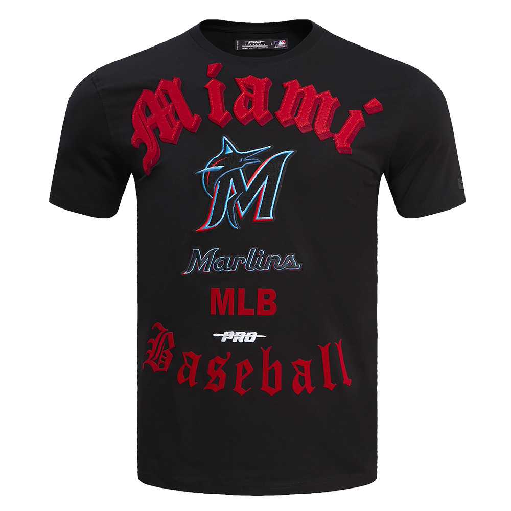 MLB MIAMI MARLINS OLD ENGLISH HAUT EN JERSEY SIMPLE POUR HOMME (NOIR)