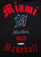MLB MIAMI MARLINS OLD ENGLISH HAUT EN JERSEY SIMPLE POUR HOMME (NOIR)