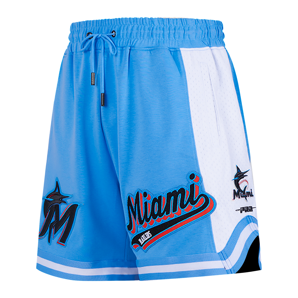 MLB MIAMI MARLINS SCRIPT TAIL SHORT EN MAILLE DOUBLE 2.0 POUR HOMME (BLEU UNIVERSITÉ)