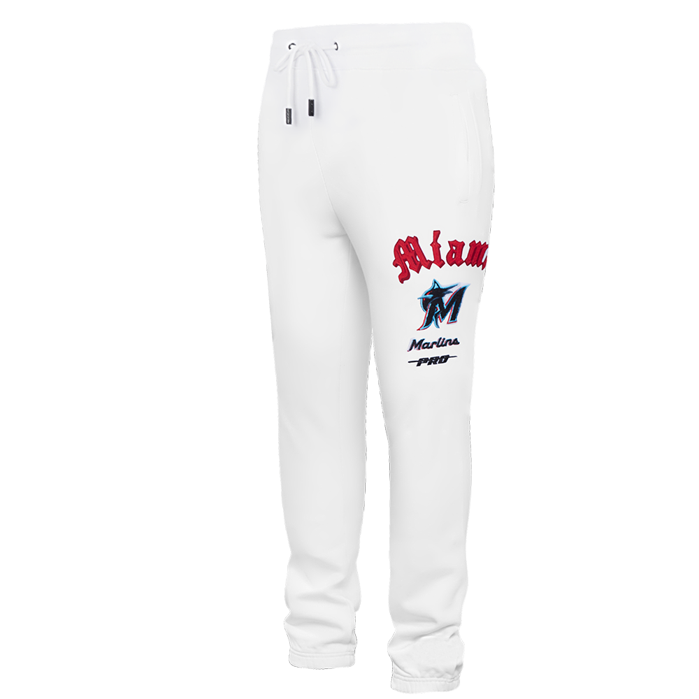 MLB MIAMI MARLINS OLD ENGLISH PANTALON OUATÉ EN MOLLETON POUR HOMME (BLANC)