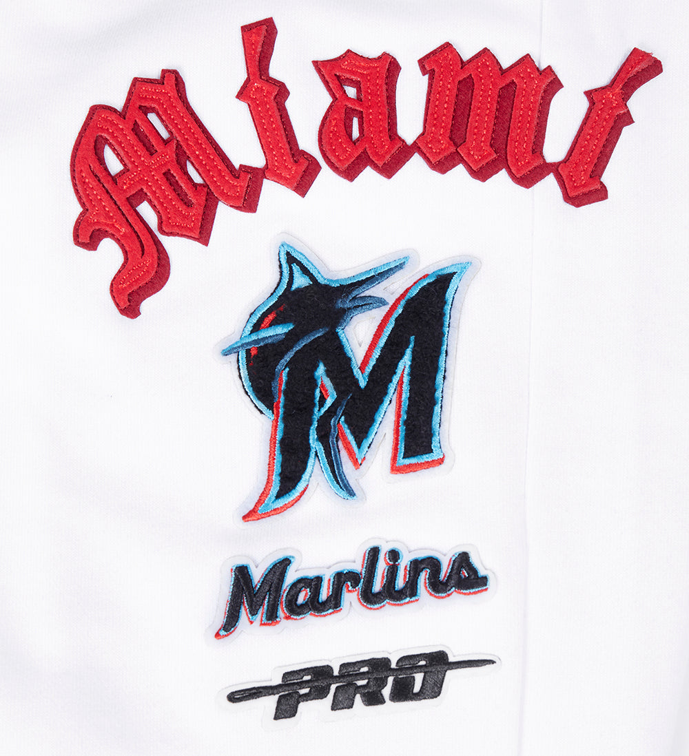 MLB MIAMI MARLINS OLD ENGLISH PANTALON OUATÉ EN MOLLETON POUR HOMME (BLANC)
