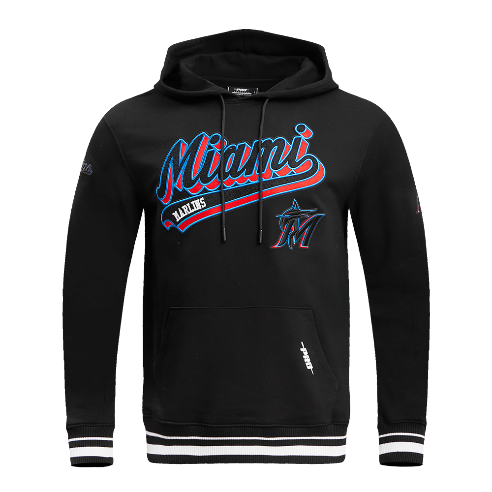 MLB MIAMI MARLINS SCRIPT TAIL MEN'S RIB FLC PO HOODIE (BLACK)