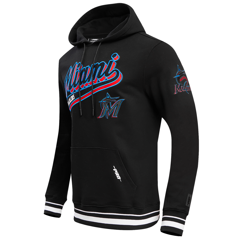 MLB MIAMI MARLINS SCRIPT TAIL MEN'S RIB FLC PO HOODIE (BLACK)
