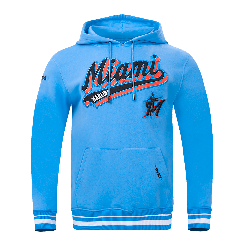 MLB MIAMI MARLINS SCRIPT TAIL MEN'S RIB FLC PO HOODIE (UNIVERSITY BLUE)