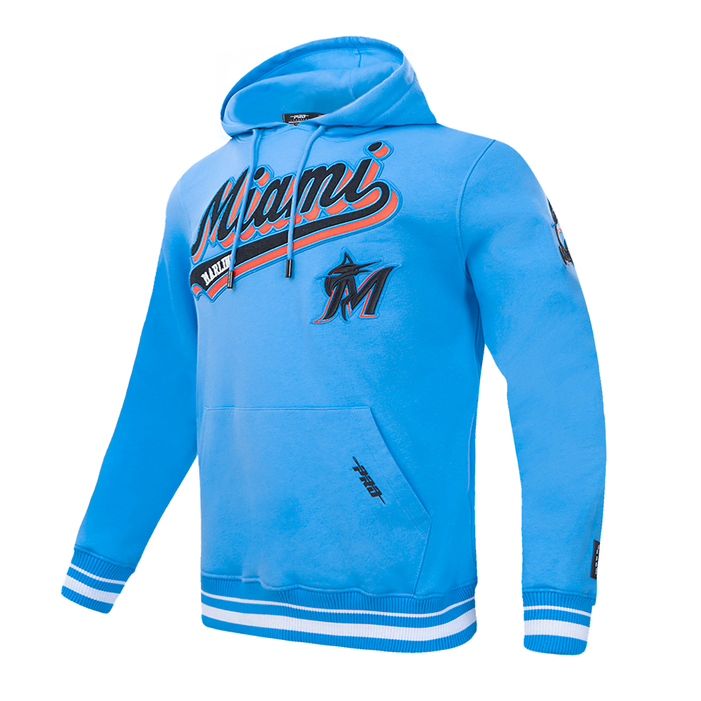 MLB MIAMI MARLINS SCRIPT TAIL MEN'S RIB FLC PO HOODIE (UNIVERSITY BLUE)