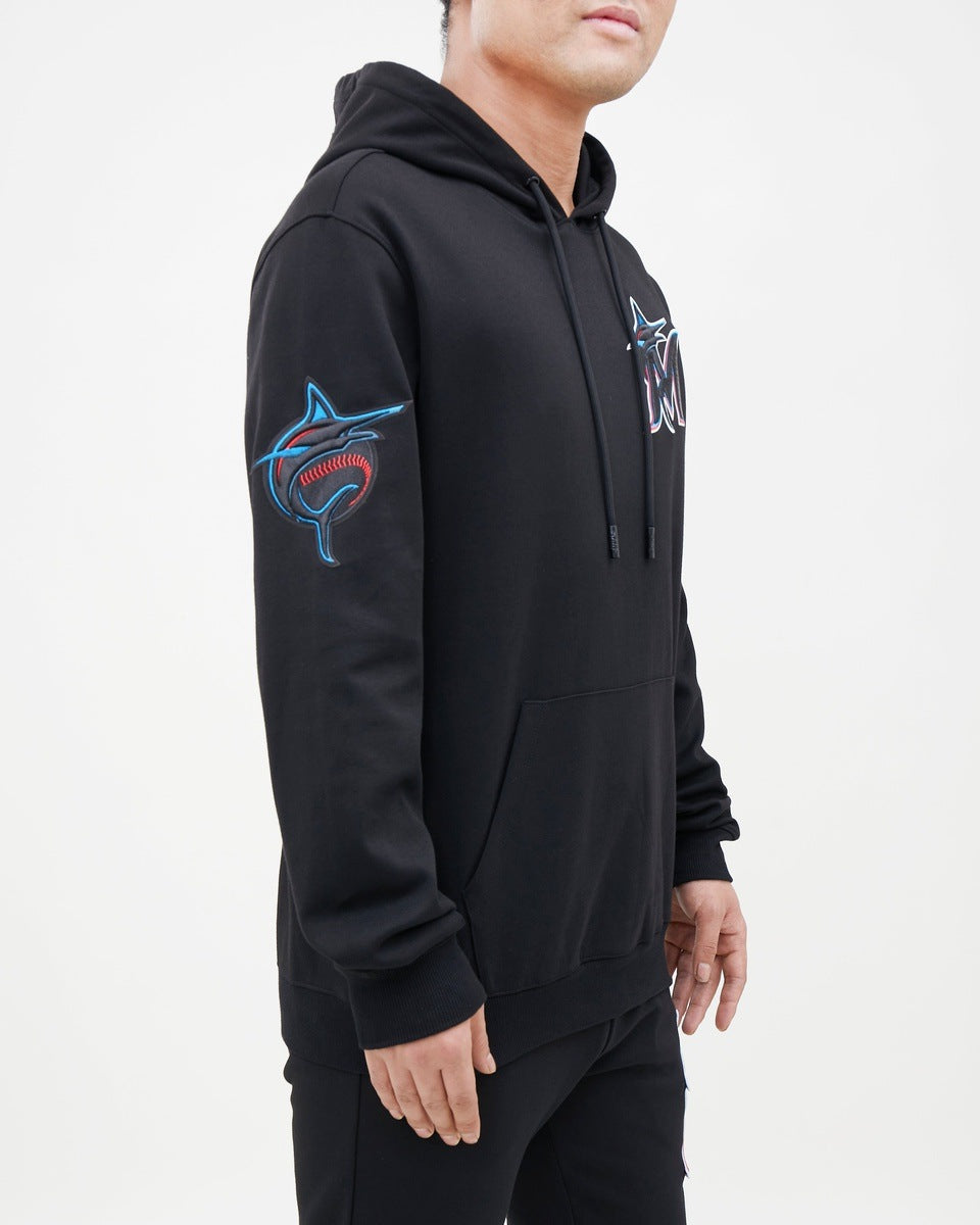MLB MIAMI MARLINS CLASSIC CHENILLE MEN'S PO HOODIE (BLACK)