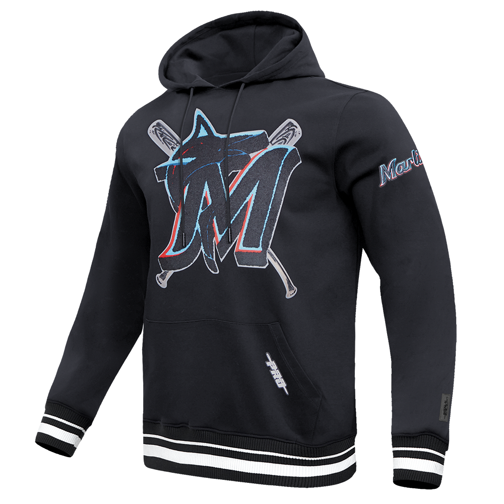 MLB MIAMI MARLINS MASHUP LOGO MEN'S PULLOVER HOODIE (BLACK)