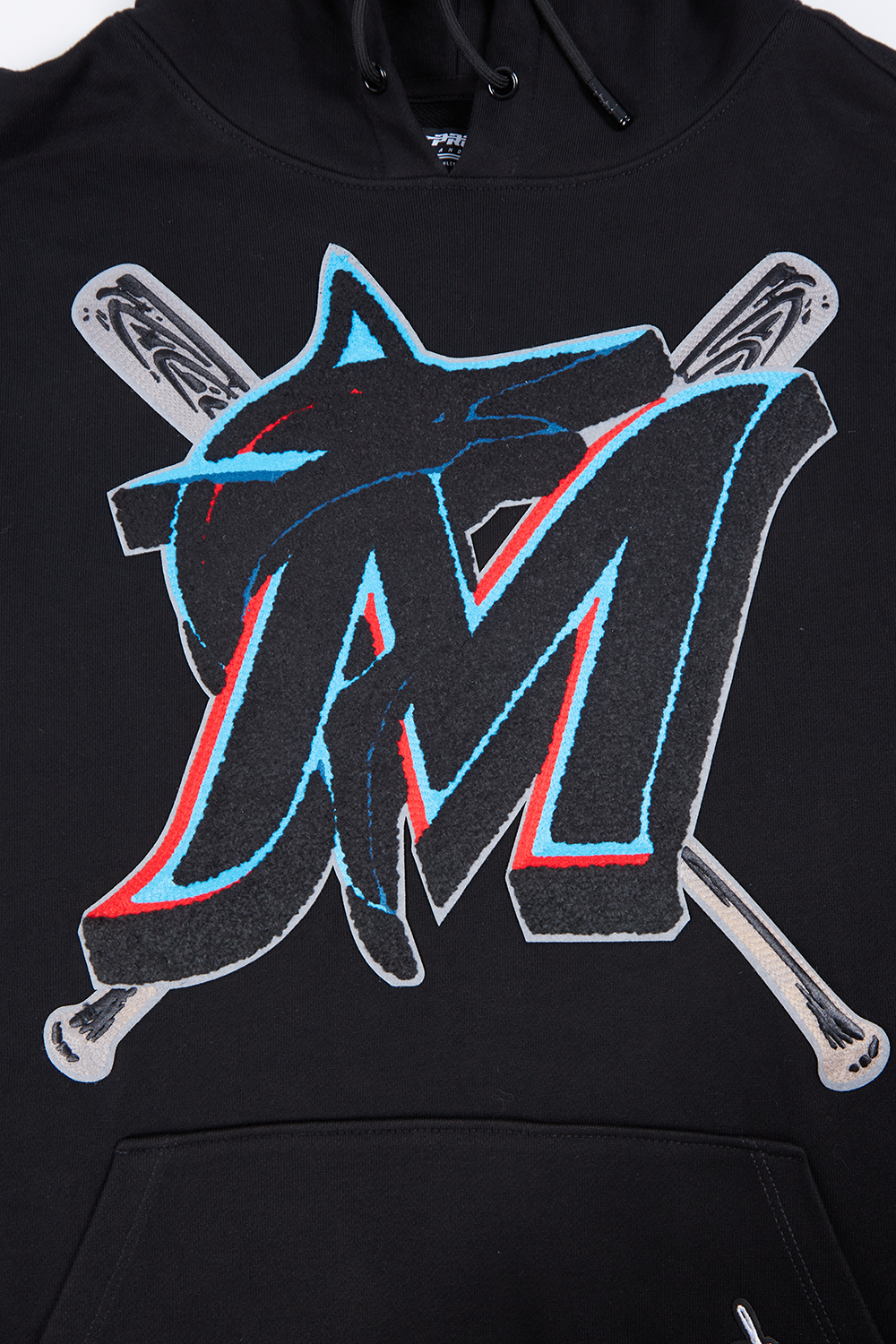 MLB MIAMI MARLINS MASHUP LOGO MEN'S PULLOVER HOODIE (BLACK)