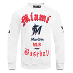 MLB MIAMI MARLINS OLD ENGLISH MEN'S FLC CREWNECK (WHITE)