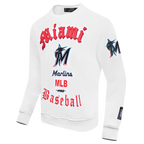 MLB MIAMI MARLINS OLD ENGLISH MEN'S FLC CREWNECK (WHITE)
