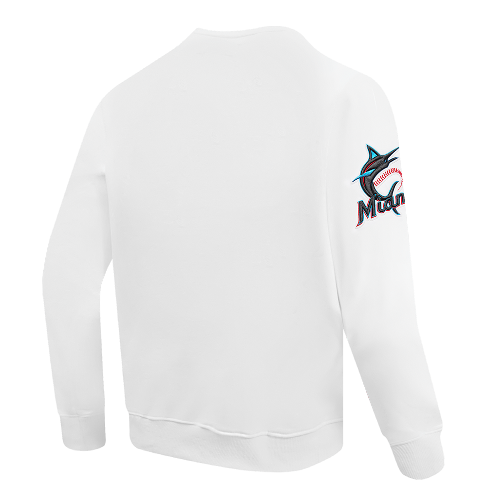 MLB MIAMI MARLINS OLD ENGLISH MEN'S FLC CREWNECK (WHITE)