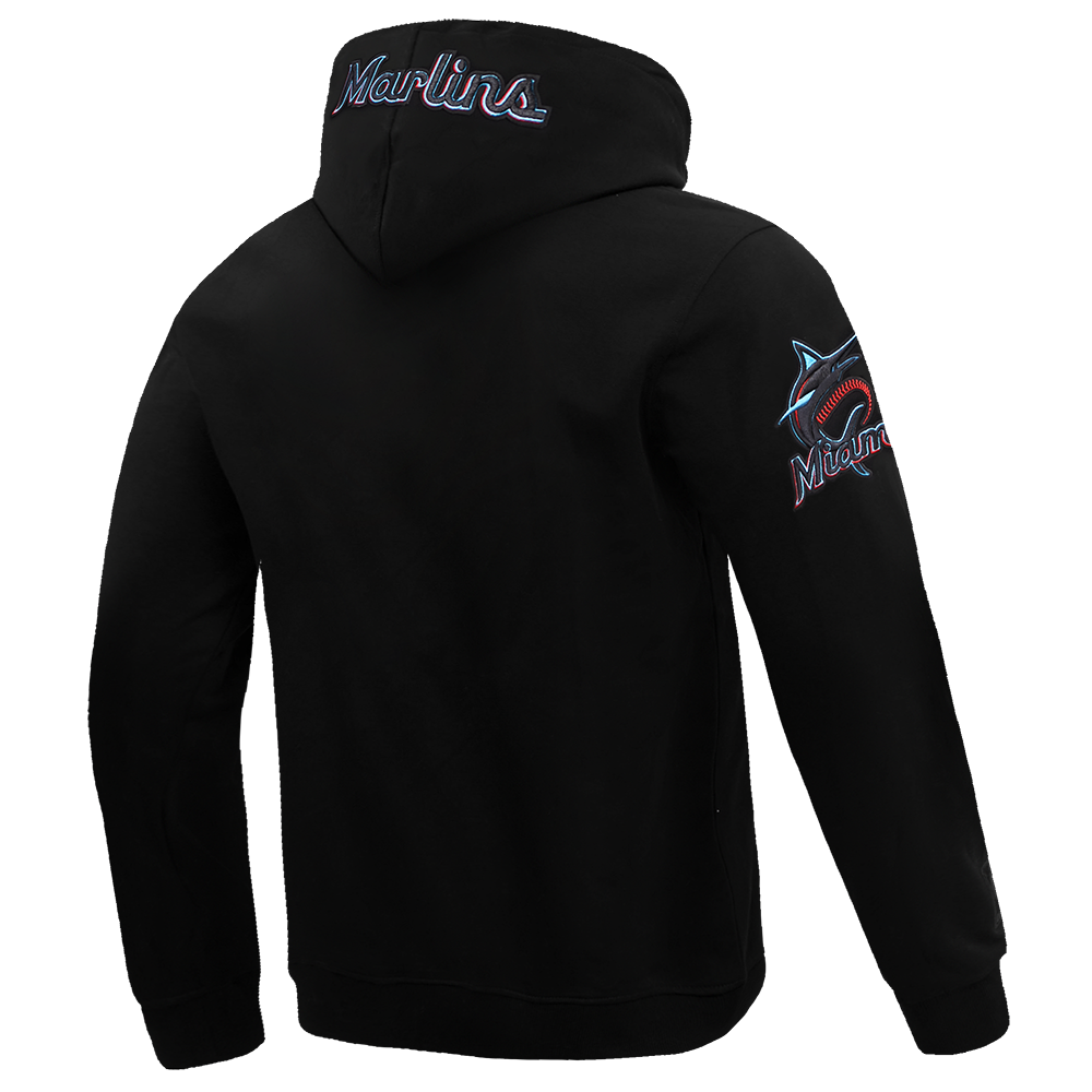 MLB MIAMI MARLINS OLD ENGLISH MEN'S PULLOVER HOODIE (BLACK)