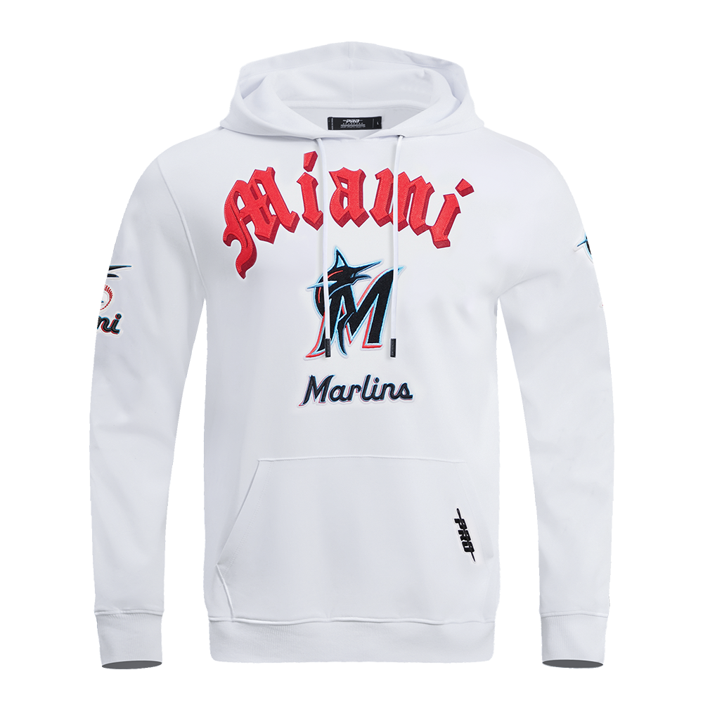 MLB MIAMI MARLINS OLD ENGLISH CHANDAIL À CAPUCHON POUR HOMME (BLANC)