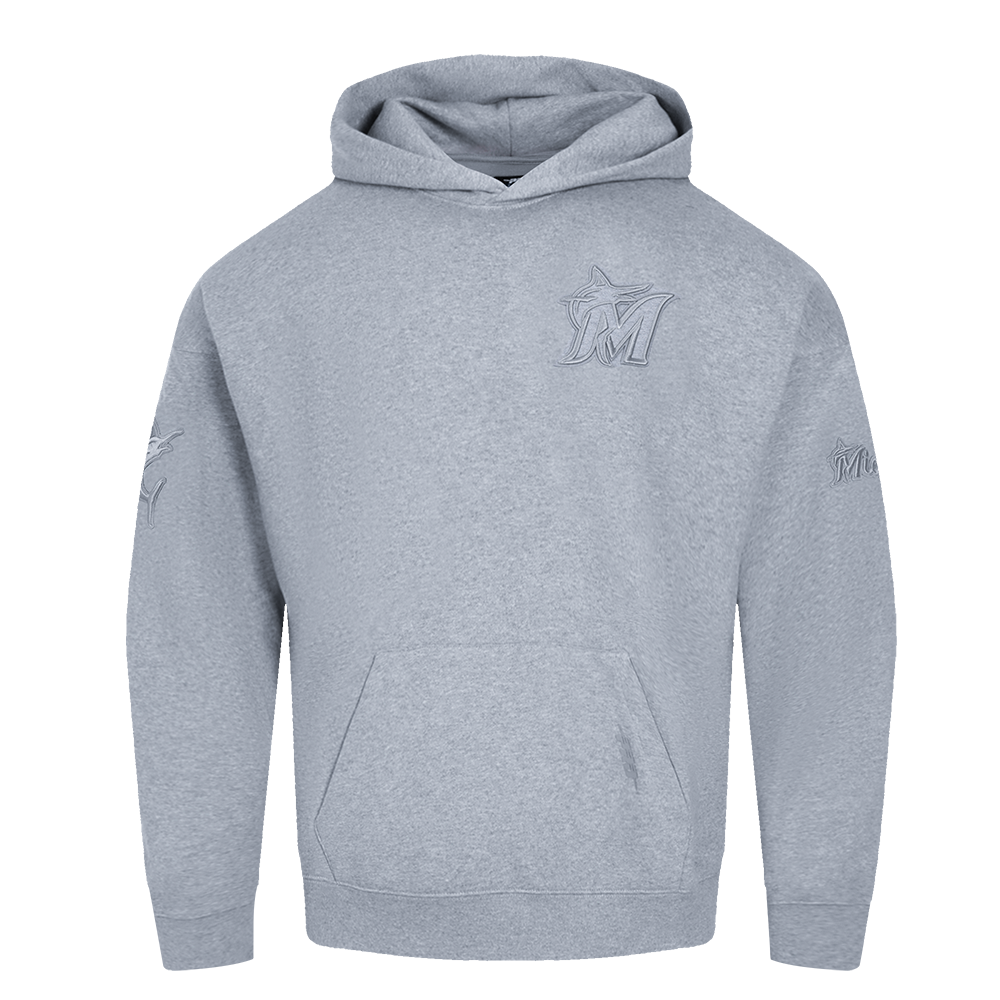 MLB MIAMI MARLINS NEUTRAL CHANDAIL À CAPUCHON EN MOLLETON À ÉPAULES TOMBANTES POUR HOMME (GRIS CHINÉ FONCÉ)