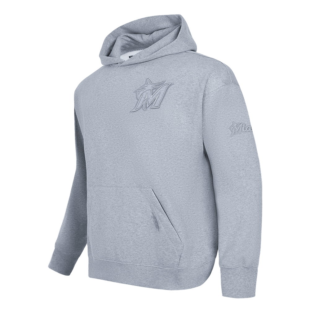 MLB MIAMI MARLINS NEUTRAL CHANDAIL À CAPUCHON EN MOLLETON À ÉPAULES TOMBANTES POUR HOMME (GRIS CHINÉ FONCÉ)
