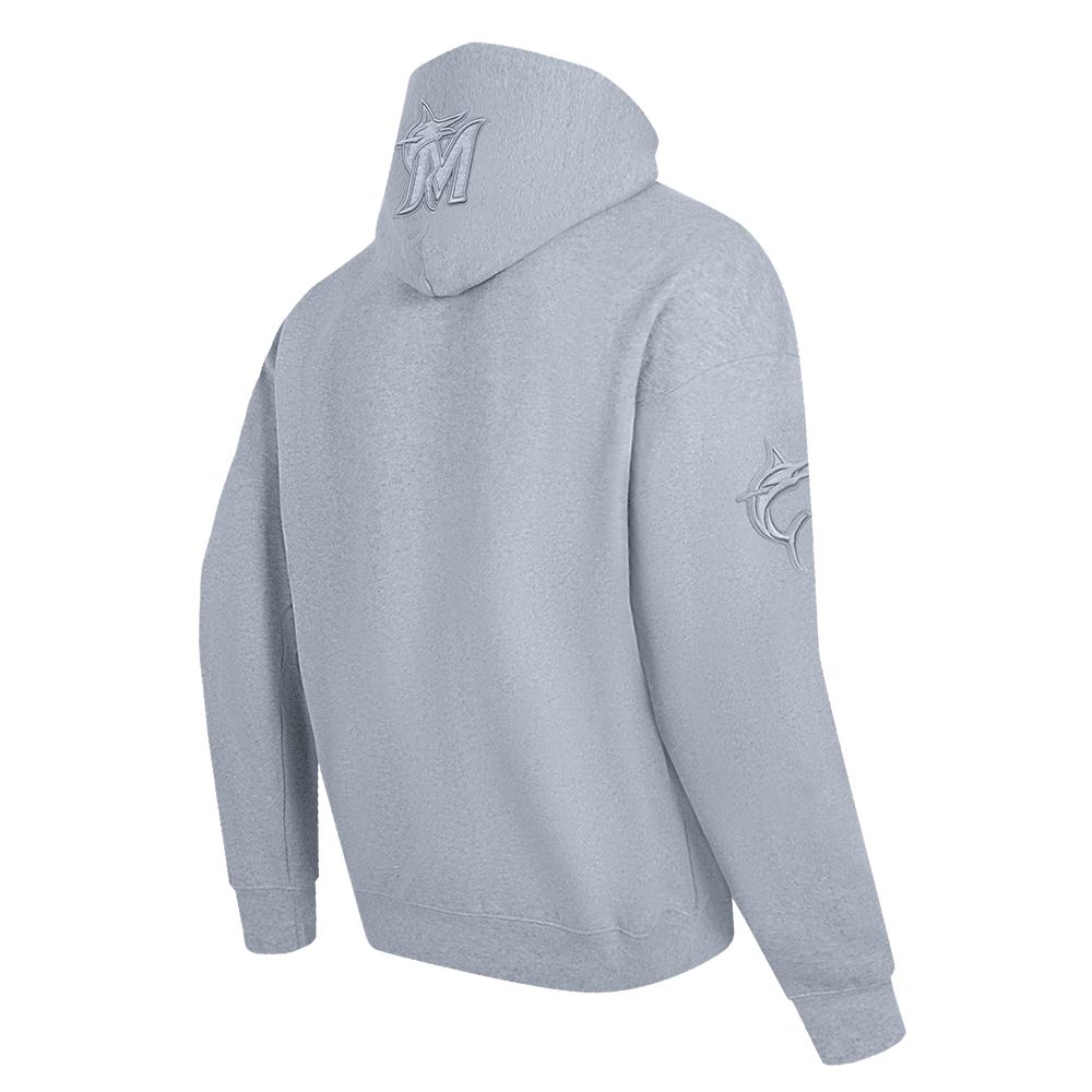 MLB MIAMI MARLINS NEUTRAL CHANDAIL À CAPUCHON EN MOLLETON À ÉPAULES TOMBANTES POUR HOMME (GRIS CHINÉ FONCÉ)
