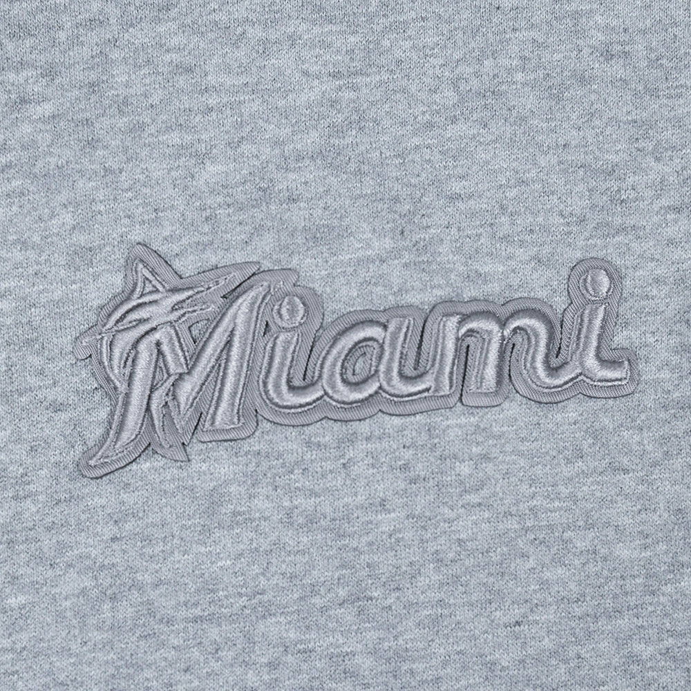 MLB MIAMI MARLINS NEUTRAL CHANDAIL À CAPUCHON EN MOLLETON À ÉPAULES TOMBANTES POUR HOMME (GRIS CHINÉ FONCÉ)