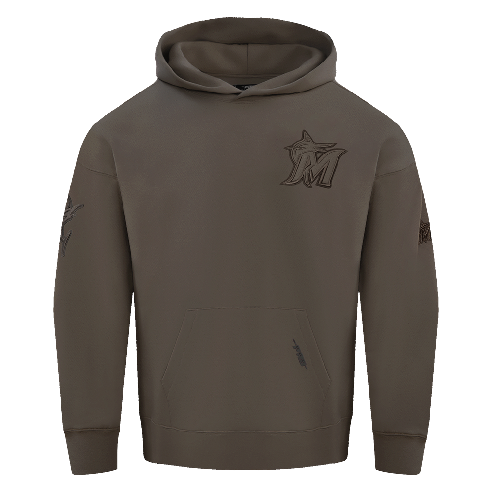 MLB MIAMI MARLINS NEUTRAL MEN'S  DROP SHOULDER FLC PO HOODIE (DARK TAUPE)