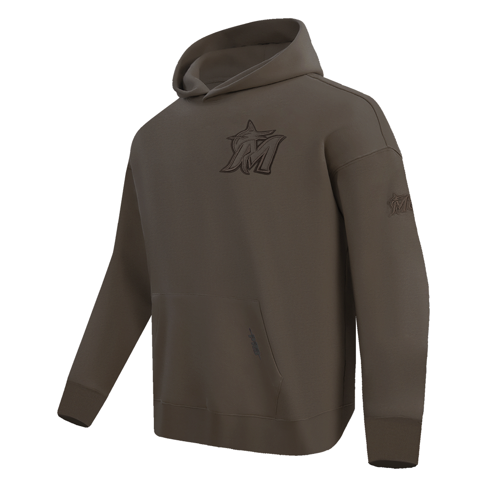 MLB MIAMI MARLINS NEUTRAL MEN'S  DROP SHOULDER FLC PO HOODIE (DARK TAUPE)