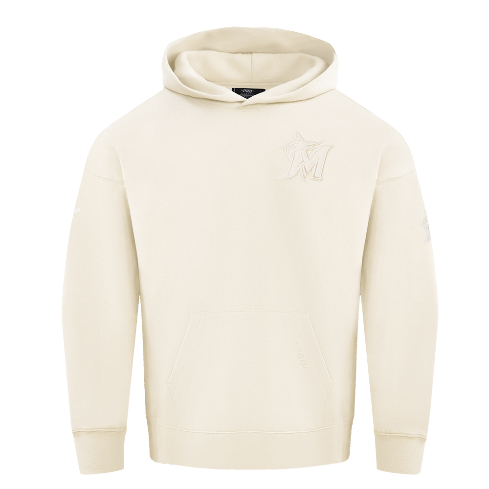 MLB MIAMI MARLINS NEUTRAL MEN'S  DROP SHOULDER FLC PO HOODIE (EGGSHELL)