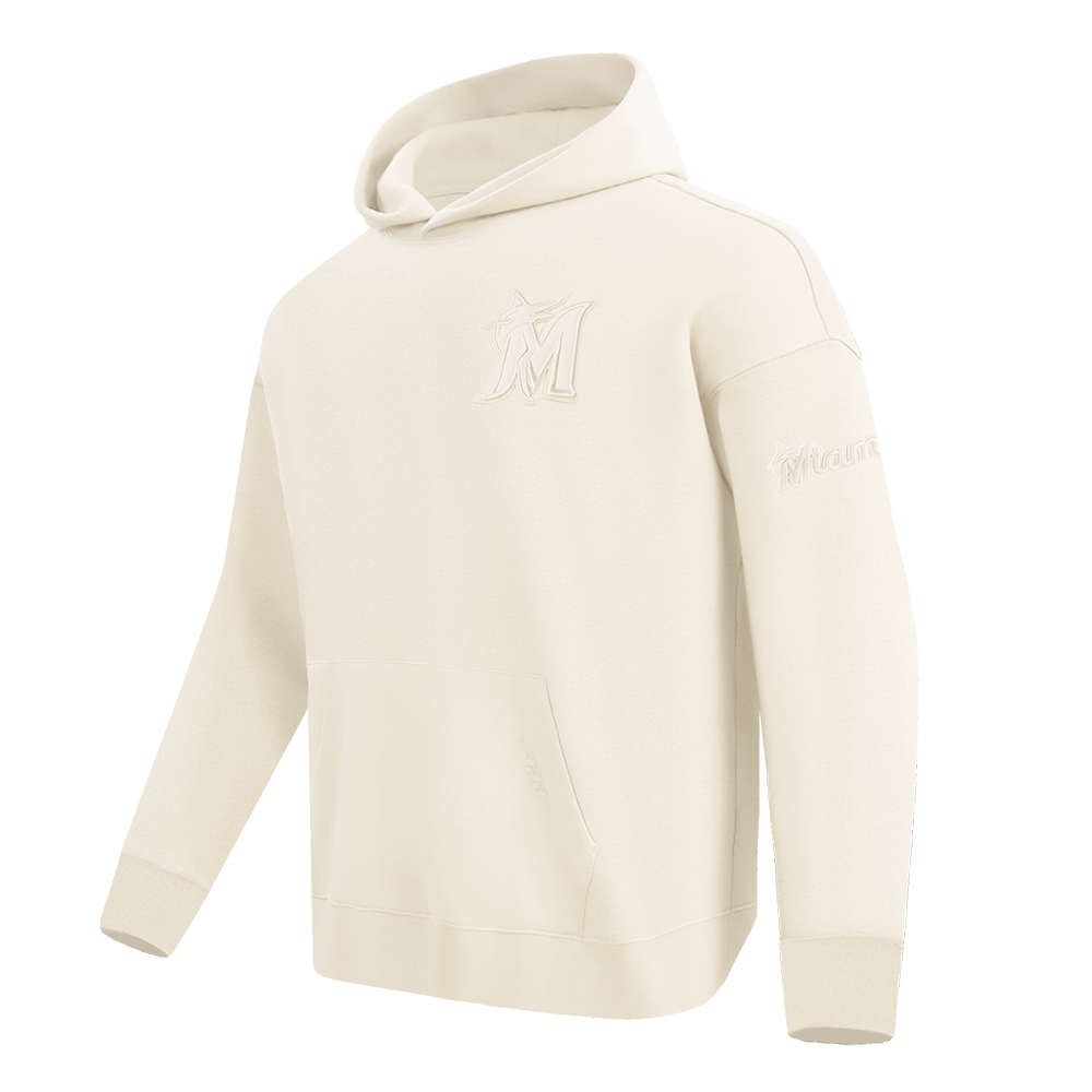 MLB MIAMI MARLINS NEUTRAL MEN'S  DROP SHOULDER FLC PO HOODIE (EGGSHELL)