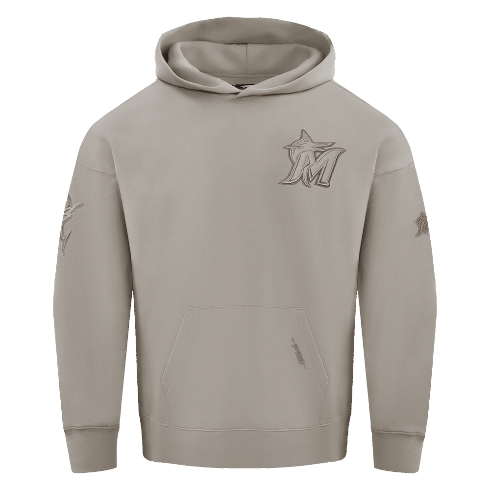 MLB MIAMI MARLINS NEUTRAL DROP SHOULDER MEN'S PULLOVER HOODIE (TAUPE)