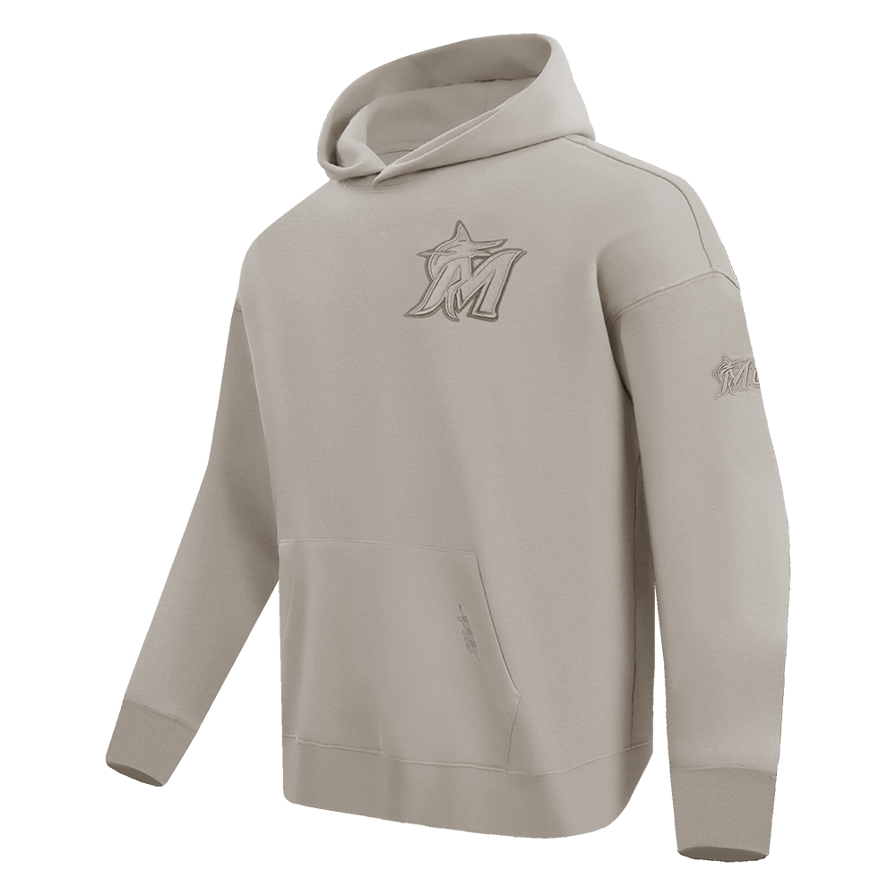 MLB MIAMI MARLINS NEUTRAL DROP SHOULDER MEN'S PULLOVER HOODIE (TAUPE)