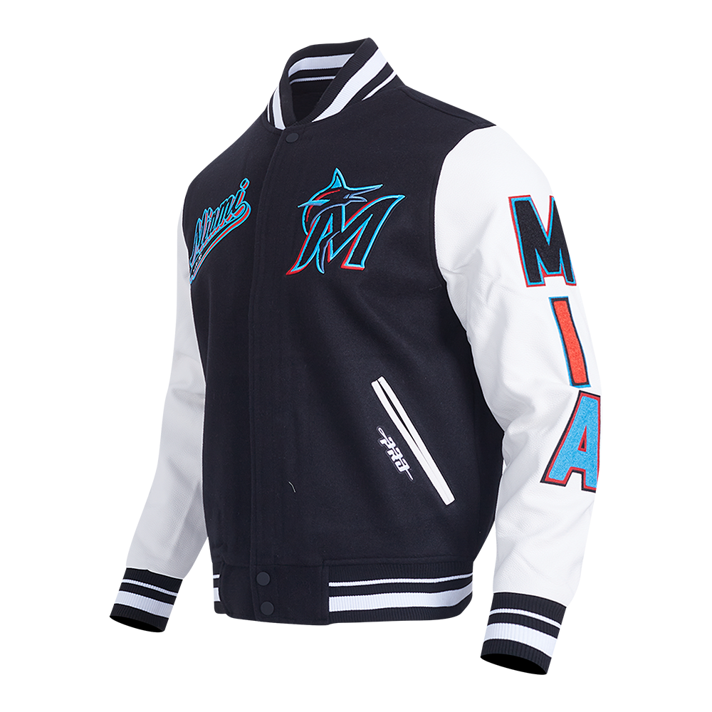MLB MIAMI MARLINS SCRIPT TAIL MEN'S RIB WOOL VARSITY (BLACK/WHITE)
