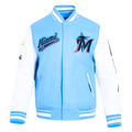 MLB MIAMI MARLINS SCRIPT TAIL MEN'S VARSITY JACKET (UNIVERSITY BLUE/WHITE)