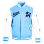 MLB MIAMI MARLINS SCRIPT TAIL MEN'S VARSITY JACKET (UNIVERSITY BLUE/WHITE)