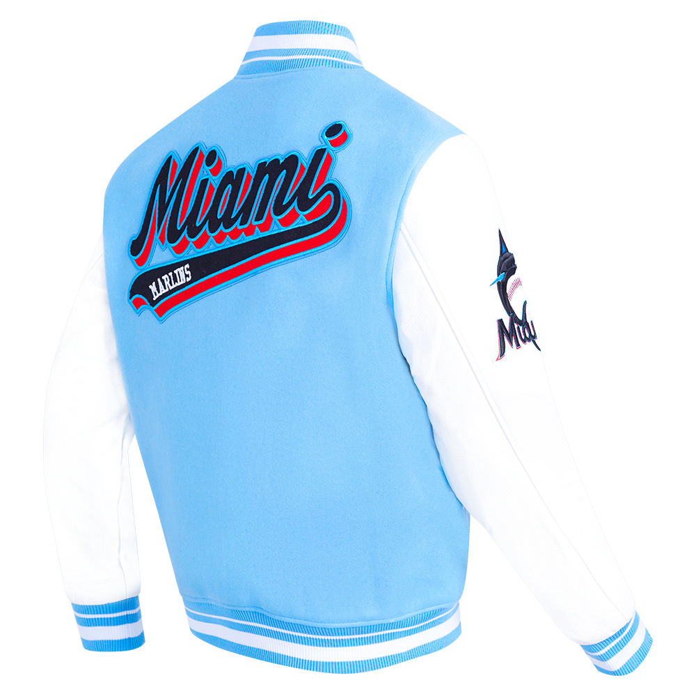MLB MIAMI MARLINS SCRIPT TAIL MEN'S VARSITY JACKET (UNIVERSITY BLUE/WHITE)
