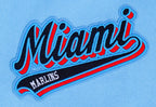 MLB MIAMI MARLINS SCRIPT TAIL MEN'S VARSITY JACKET (UNIVERSITY BLUE/WHITE)