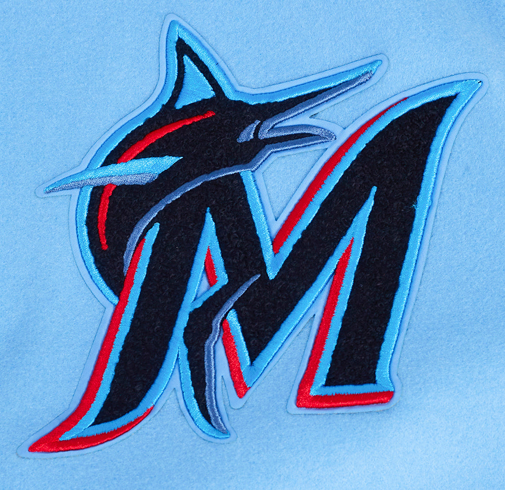 MLB MIAMI MARLINS SCRIPT TAIL MEN'S VARSITY JACKET (UNIVERSITY BLUE/WHITE)