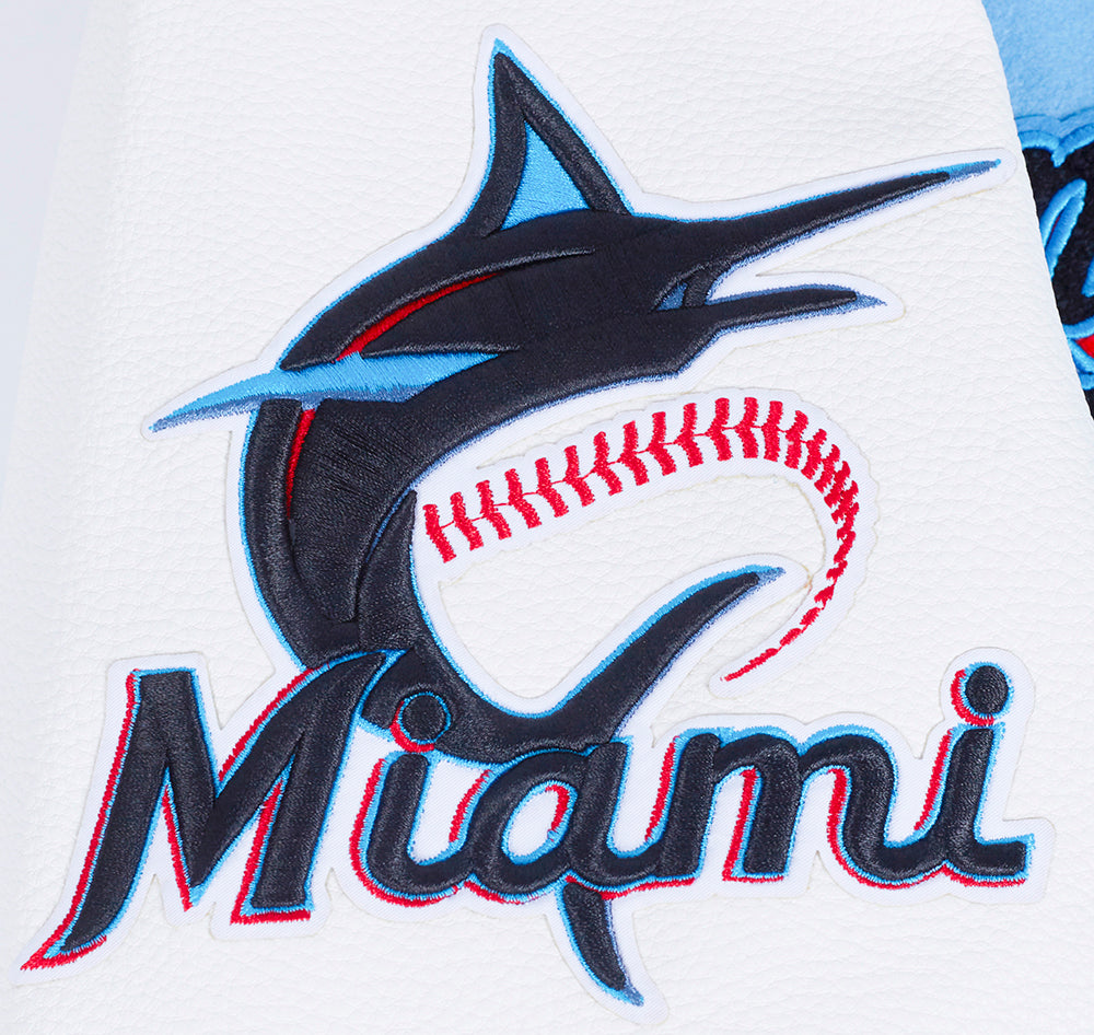 MLB MIAMI MARLINS SCRIPT TAIL MEN'S VARSITY JACKET (UNIVERSITY BLUE/WHITE)
