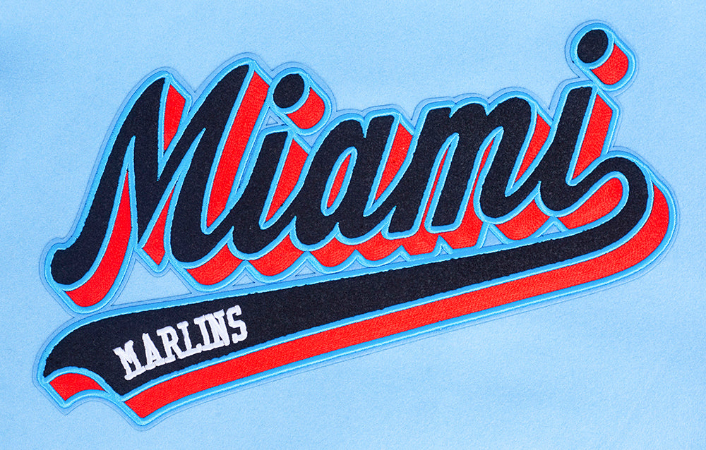 MLB MIAMI MARLINS SCRIPT TAIL MEN'S VARSITY JACKET (UNIVERSITY BLUE/WHITE)
