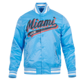 MLB MIAMI MARLINS SCRIPT TAIL MEN'S SATIN JACKET (UNIVERSITY BLUE)