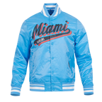 MLB MIAMI MARLINS SCRIPT TAIL MEN'S SATIN JACKET (UNIVERSITY BLUE)
