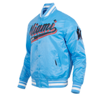 MLB MIAMI MARLINS SCRIPT TAIL MEN'S SATIN JACKET (UNIVERSITY BLUE)