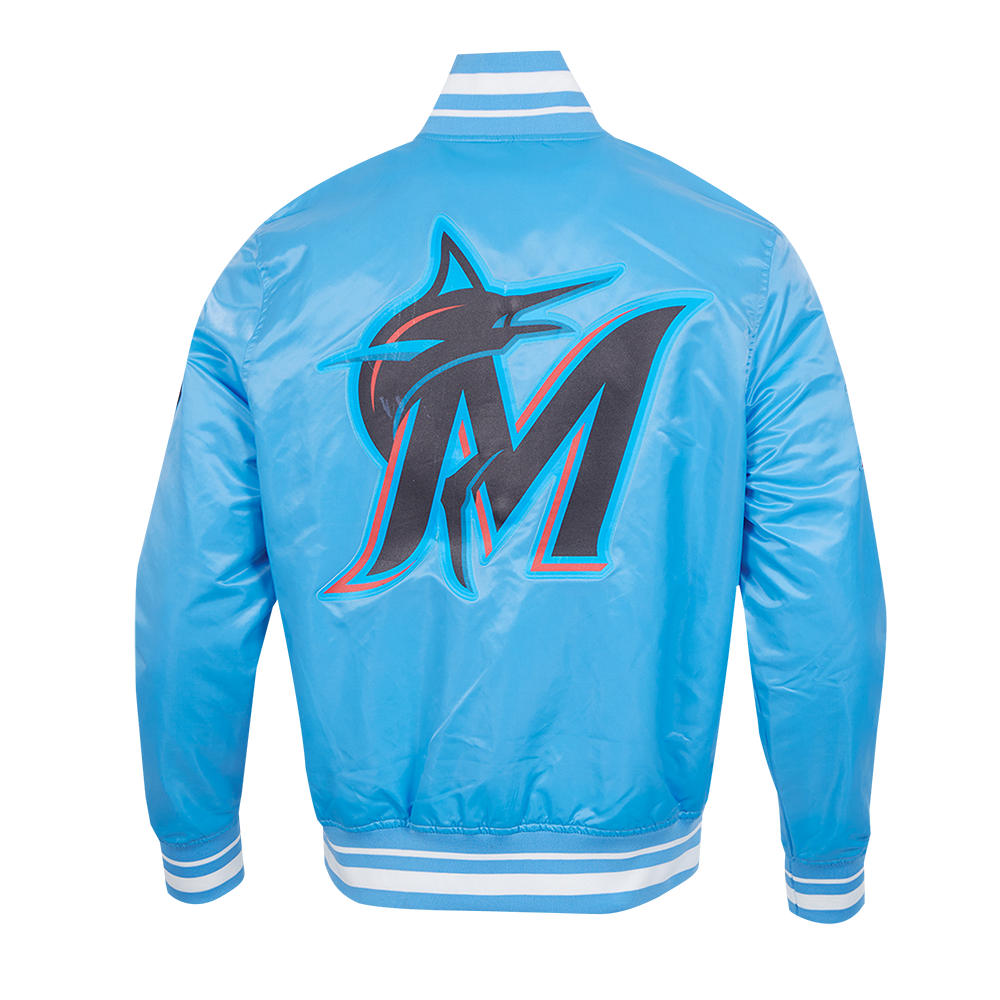 MLB MIAMI MARLINS SCRIPT TAIL MEN'S SATIN JACKET (UNIVERSITY BLUE)