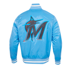 MLB MIAMI MARLINS SCRIPT TAIL MEN'S SATIN JACKET (UNIVERSITY BLUE)