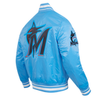 MLB MIAMI MARLINS SCRIPT TAIL MEN'S SATIN JACKET (UNIVERSITY BLUE)